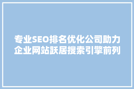 专业SEO排名优化公司助力企业网站跃居搜索引擎前列的方法