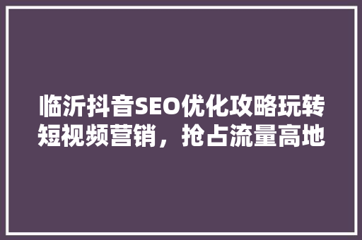 临沂抖音SEO优化攻略玩转短视频营销，抢占流量高地