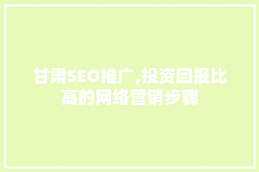 甘肃SEO推广,投资回报比高的网络营销步骤