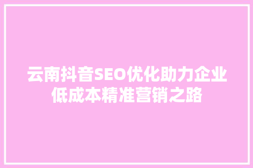 云南抖音SEO优化助力企业低成本精准营销之路