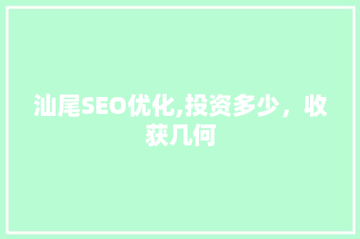 汕尾SEO优化,投资多少，收获几何