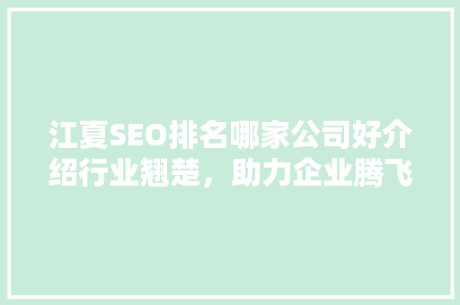 江夏SEO排名哪家公司好介绍行业翘楚，助力企业腾飞