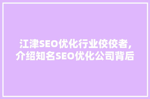 江津SEO优化行业佼佼者,介绍知名SEO优化公司背后的实力与优势  第1张