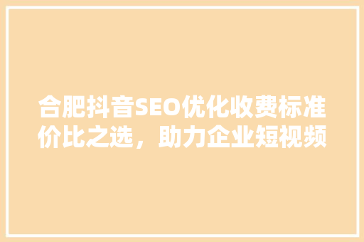 合肥抖音SEO优化收费标准价比之选，助力企业短视频营销