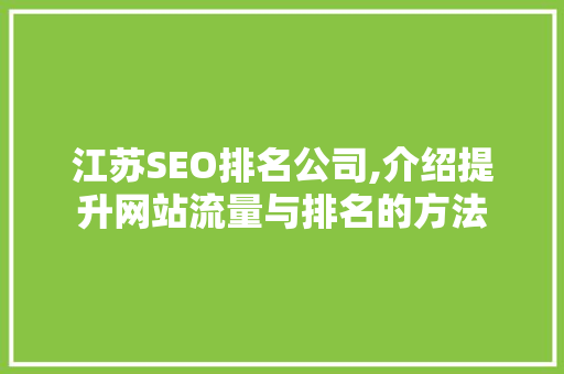 江苏SEO排名公司,介绍提升网站流量与排名的方法