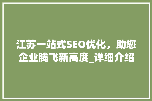 江苏一站式SEO优化，助您企业腾飞新高度_详细介绍资费与服务