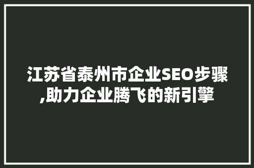 江苏省泰州市企业SEO步骤,助力企业腾飞的新引擎