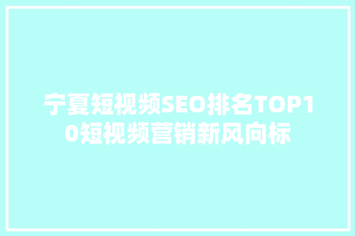 宁夏短视频SEO排名TOP10短视频营销新风向标