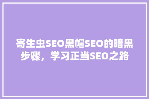 寄生虫SEO黑帽SEO的暗黑步骤，学习正当SEO之路