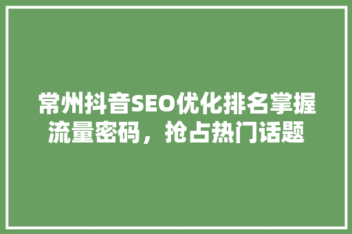 常州抖音SEO优化排名掌握流量密码，抢占热门话题