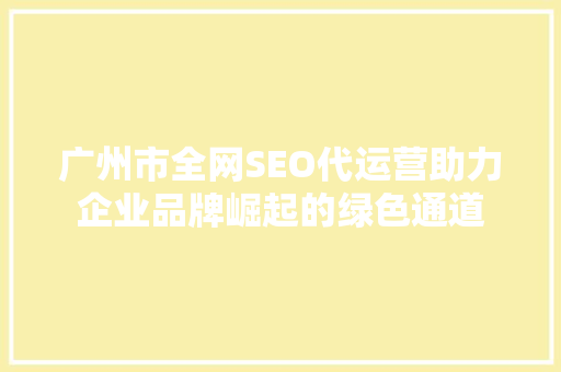 广州市全网SEO代运营助力企业品牌崛起的绿色通道