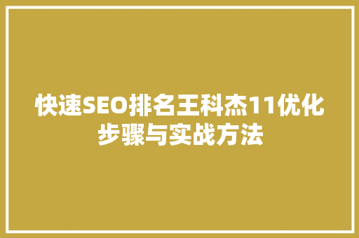 快速SEO排名王科杰11优化步骤与实战方法
