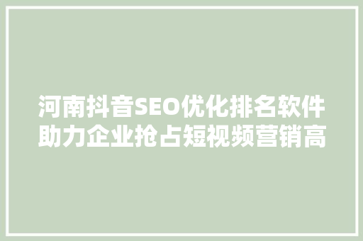 河南抖音SEO优化排名软件助力企业抢占短视频营销高地