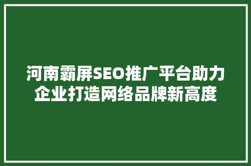 河南霸屏SEO推广平台助力企业打造网络品牌新高度