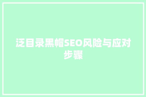 泛目录黑帽SEO风险与应对步骤