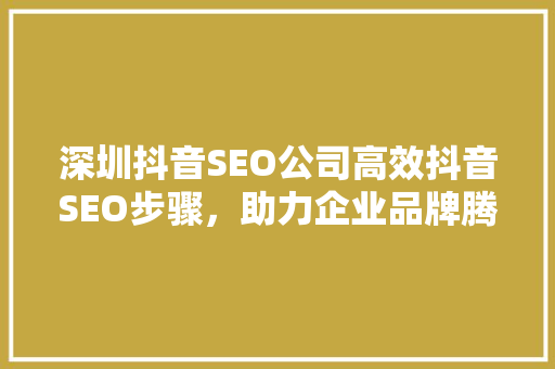 深圳抖音SEO公司高效抖音SEO步骤，助力企业品牌腾飞