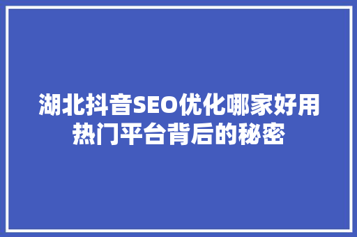 湖北抖音SEO优化哪家好用热门平台背后的秘密