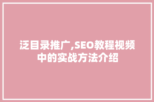 泛目录推广,SEO教程视频中的实战方法介绍  第1张