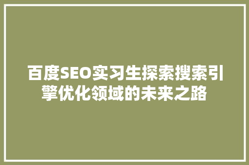 百度SEO实习生探索搜索引擎优化领域的未来之路