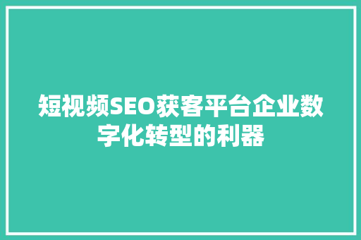 短视频SEO获客平台企业数字化转型的利器