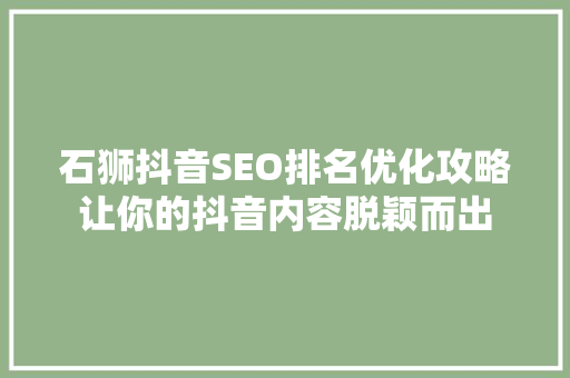石狮抖音SEO排名优化攻略让你的抖音内容脱颖而出