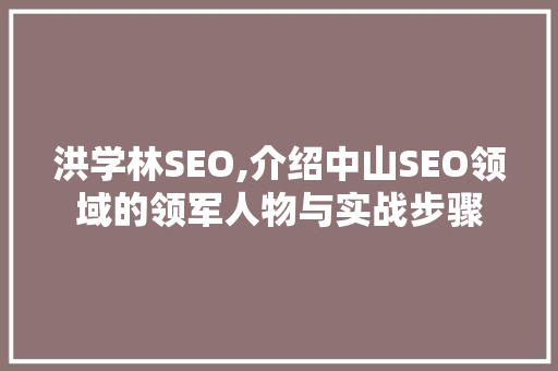 洪学林SEO,介绍中山SEO领域的领军人物与实战步骤