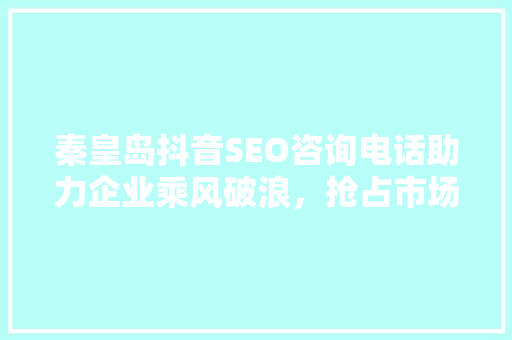 秦皇岛抖音SEO咨询电话助力企业乘风破浪，抢占市场制高点