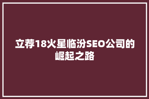 立荐18火星临汾SEO公司的崛起之路