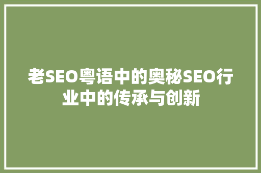 老SEO粤语中的奥秘SEO行业中的传承与创新