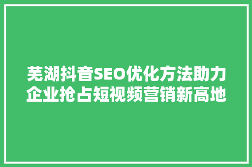 芜湖抖音SEO优化方法助力企业抢占短视频营销新高地