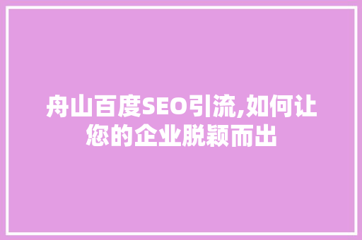舟山百度SEO引流,如何让您的企业脱颖而出