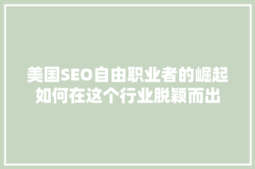 美国SEO自由职业者的崛起如何在这个行业脱颖而出