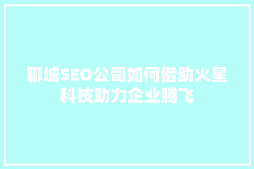 聊城SEO公司如何借助火星科技助力企业腾飞