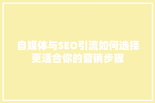 自媒体与SEO引流如何选择更适合你的营销步骤