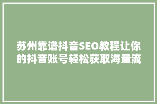 苏州靠谱抖音SEO教程让你的抖音账号轻松获取海量流量