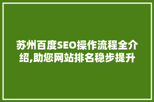 苏州百度SEO操作流程全介绍,助您网站排名稳步提升