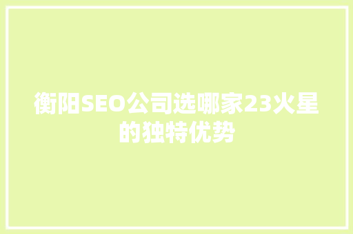 衡阳SEO公司选哪家23火星的独特优势
