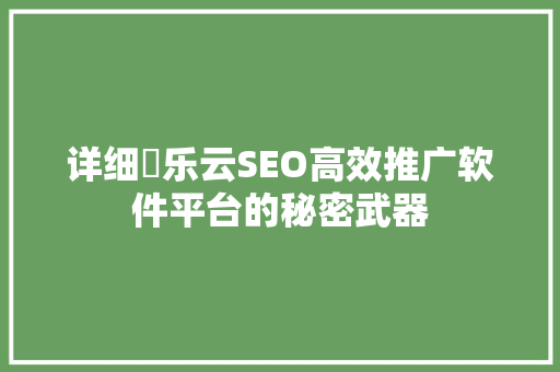 详细乚乐云SEO高效推广软件平台的秘密武器