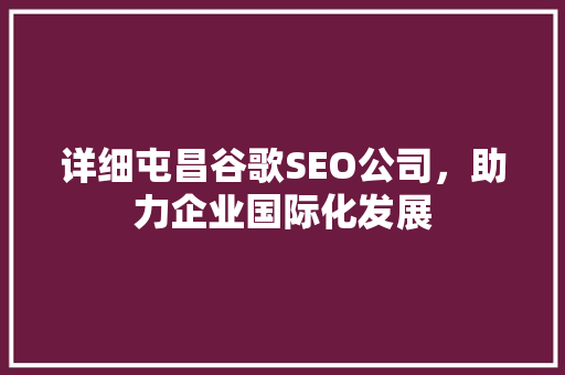详细屯昌谷歌SEO公司，助力企业国际化发展