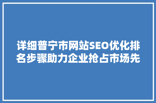 详细普宁市网站SEO优化排名步骤助力企业抢占市场先机