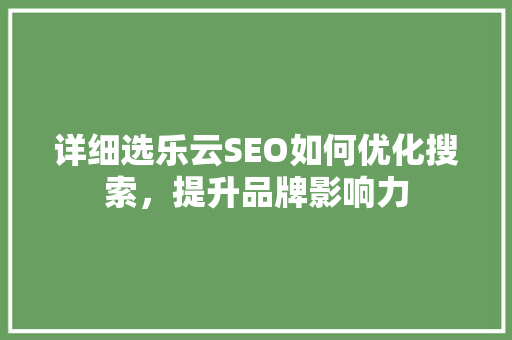 详细选乐云SEO如何优化搜索，提升品牌影响力