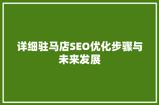 详细驻马店SEO优化步骤与未来发展