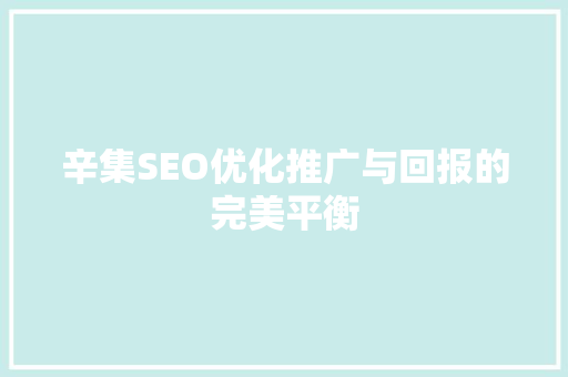 辛集SEO优化推广与回报的完美平衡