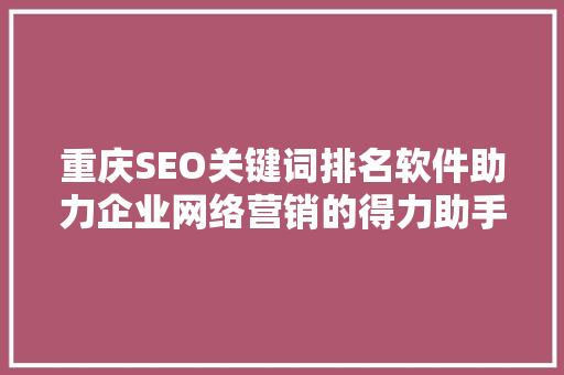重庆SEO关键词排名软件助力企业网络营销的得力助手