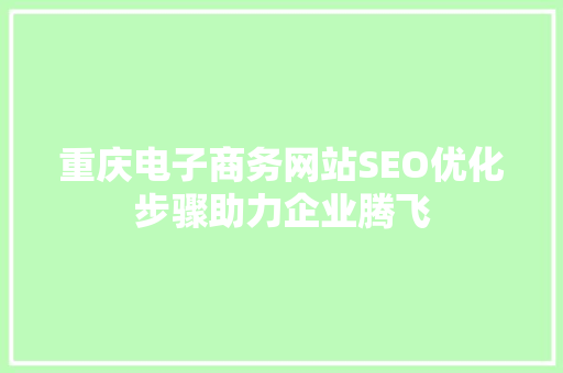 重庆电子商务网站SEO优化步骤助力企业腾飞