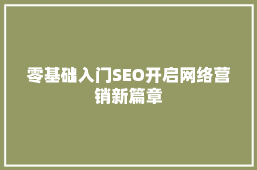 零基础入门SEO开启网络营销新篇章
