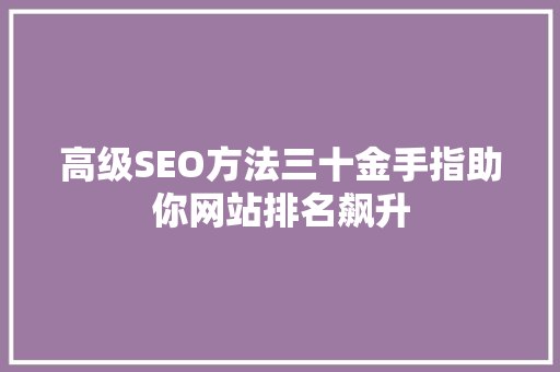 高级SEO方法三十金手指助你网站排名飙升