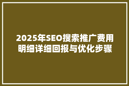 2025年SEO搜索推广费用明细详细回报与优化步骤