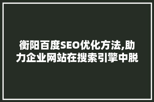 衡阳百度SEO优化方法,助力企业网站在搜索引擎中脱颖而出