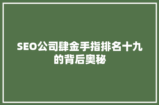 SEO公司肆金手指排名十九的背后奥秘
